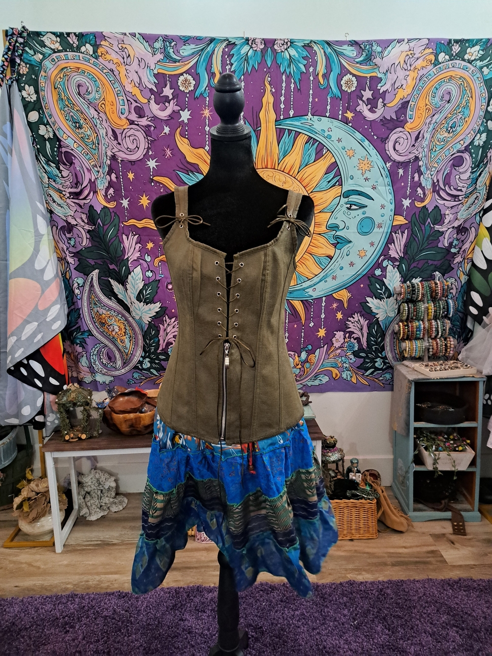 The Wandering Fae | Complete Outfit | Vintage Saree Silk Skirt + Lace-up Bodice